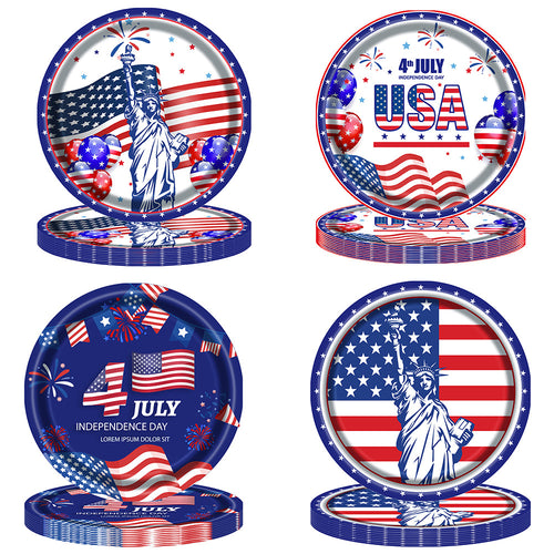 Unisex disposable paper plate with patriotic Statue of Liberty and stars and stripes design, sturdy wide rim Bowlift