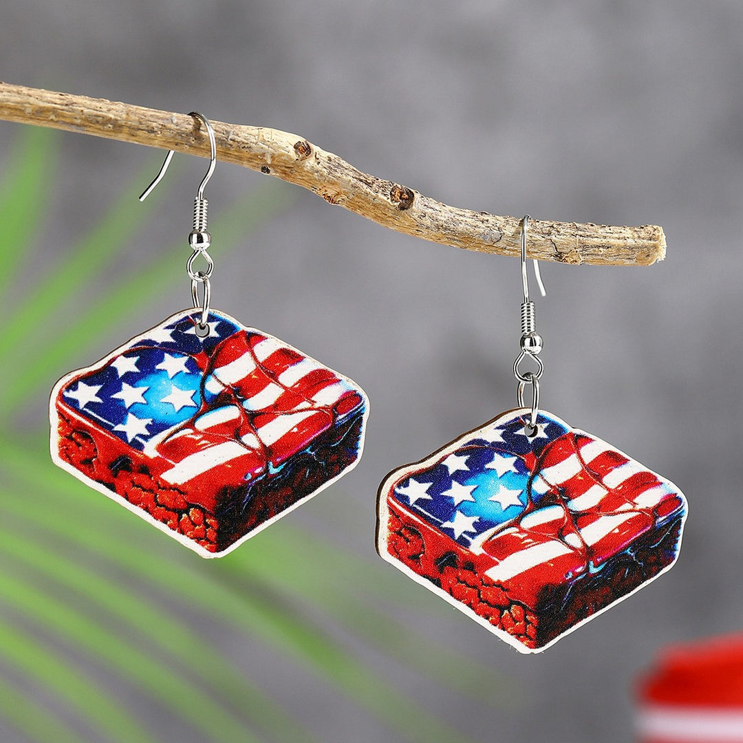 Women's handmade acrylic earrings can holder with patriotic flag motif and fish hook closure Bowlift