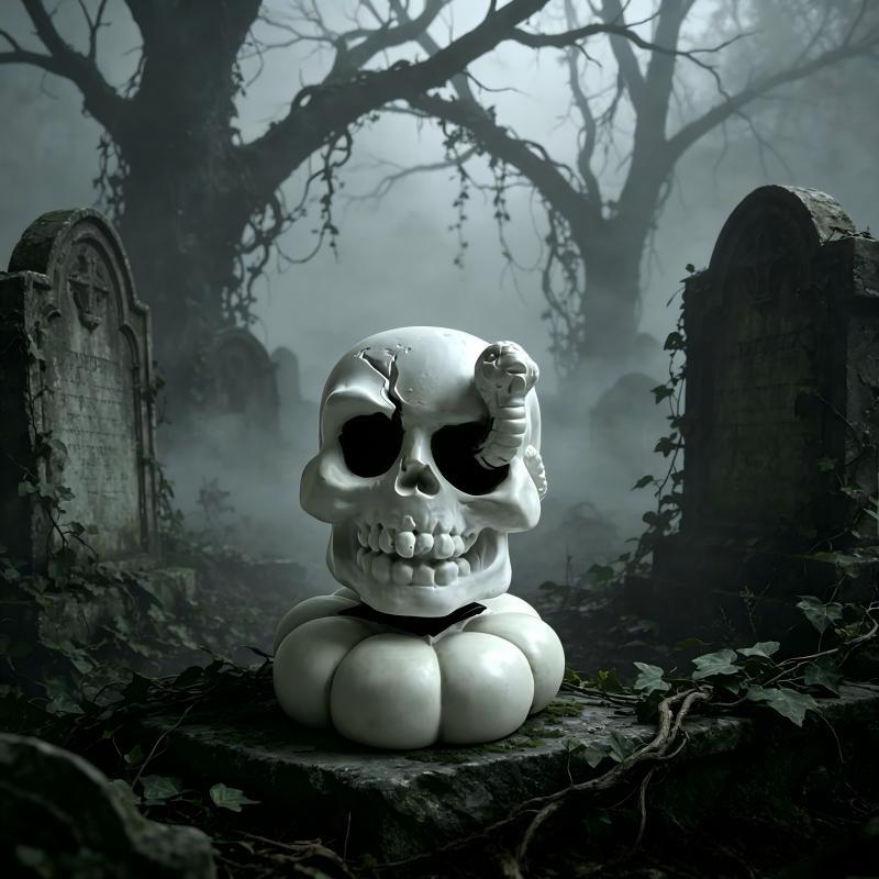 Decorative grave stone figure with ghost Bowlift