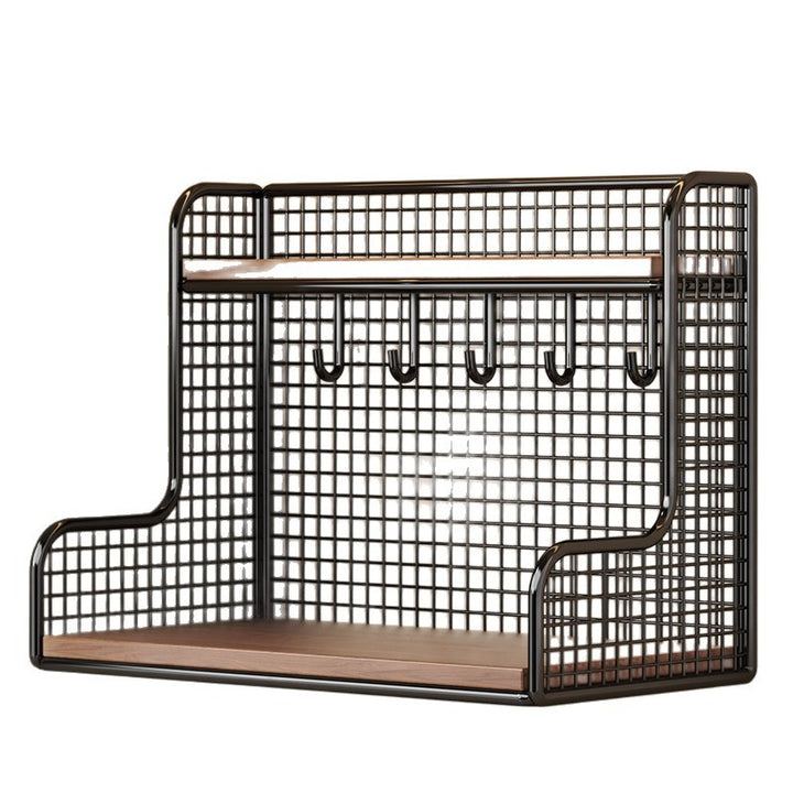 Wall-Mounted Double-Shelf Organizer with Hooks Bowlift
