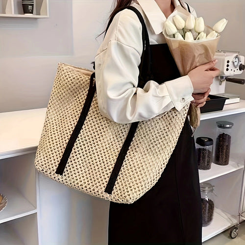 Spacious straw shopping bag with sturdy carry handles Bowlift