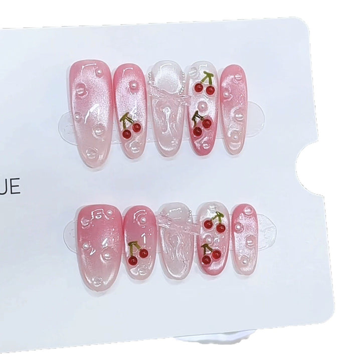 Cherry-Themed Decorative Press-On Nail Set Bowlift