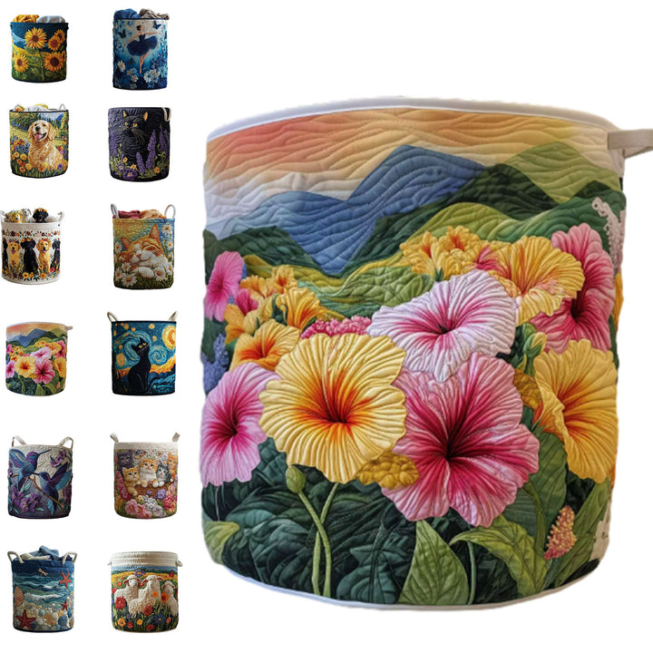 Quilted Decorative Laundry Storage Basket With Rope Handles Collapsible Fabric Organizer