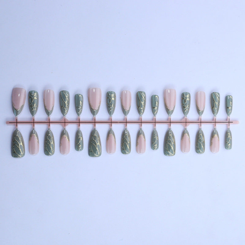 Artistic Press-On Nail Set with Gold Accents