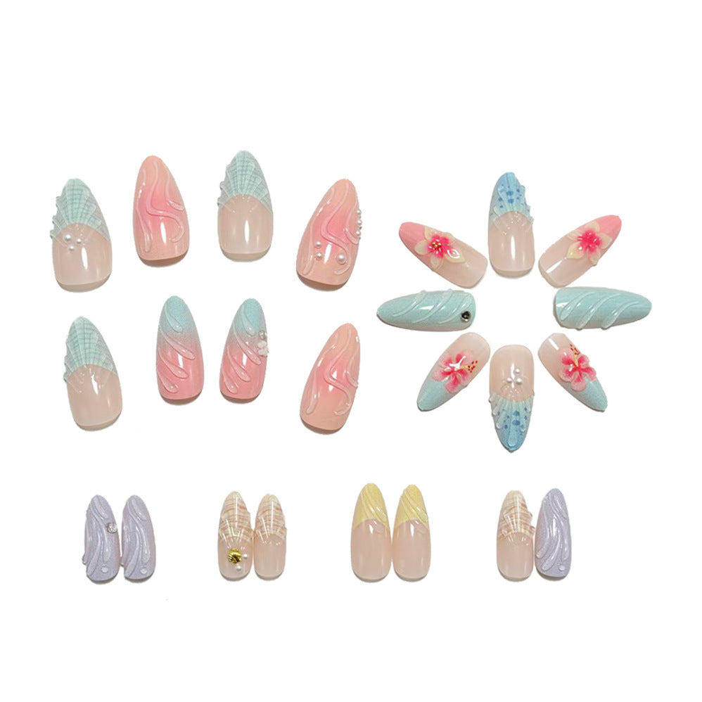 Acrylic Nail Set with Floral and Maritime Accents Bowlift