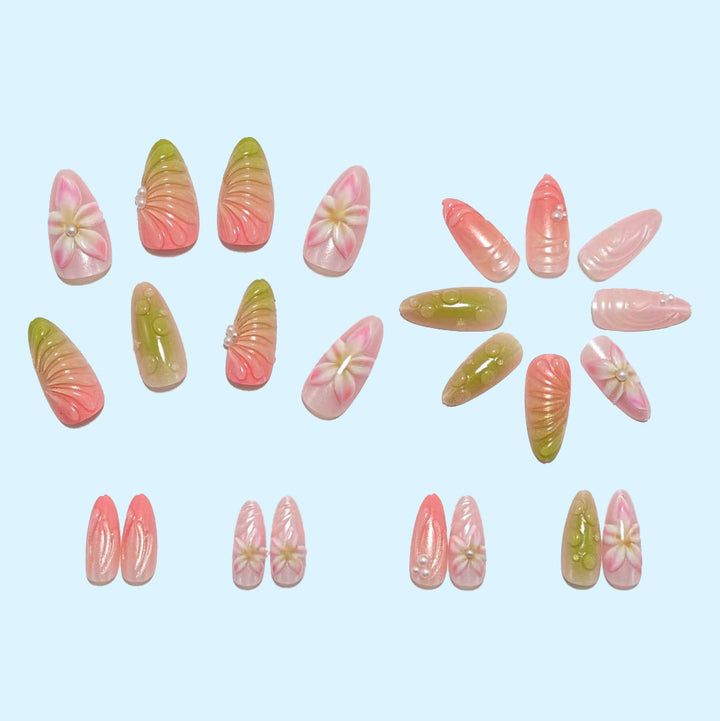 Artificial nails with 3D flower and pearl decorations Bowlift