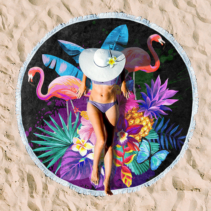 Round beach towel with floral fringe pattern Bowlift