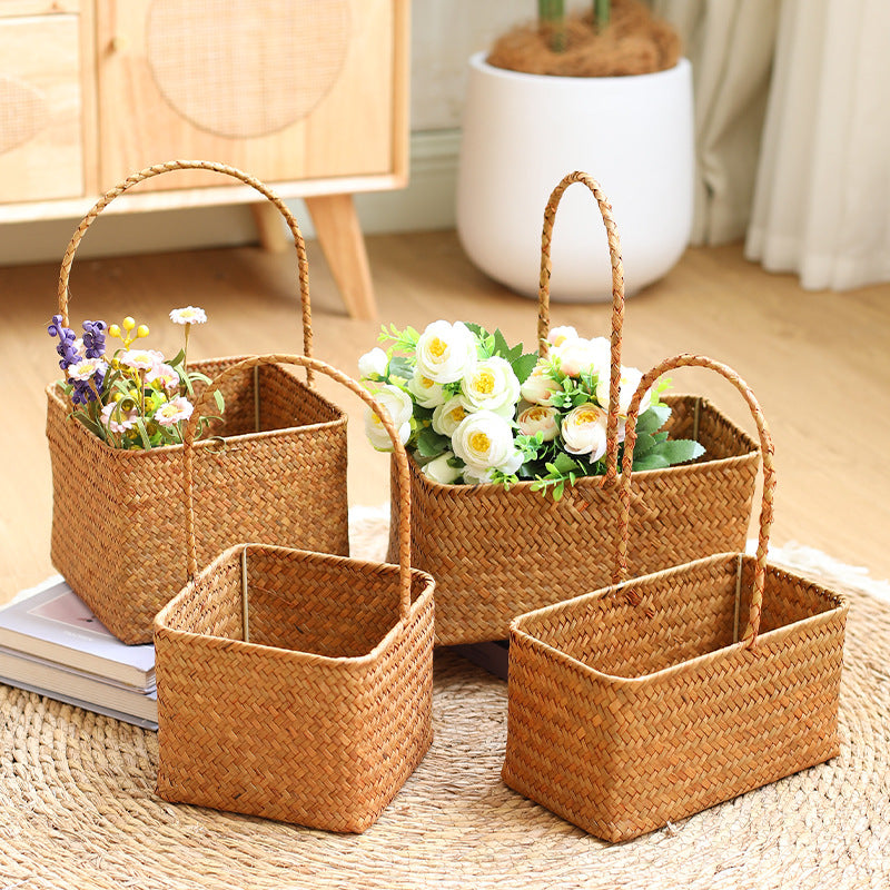 Handwoven Natural Fiber Carrying Basket Bowlift