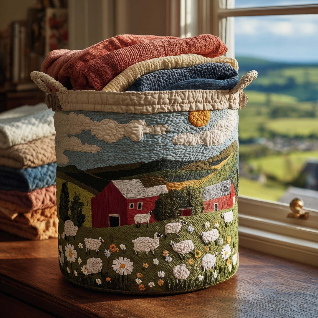 Quilted Decorative Laundry Storage Basket With Rope Handles Collapsible Fabric Organizer