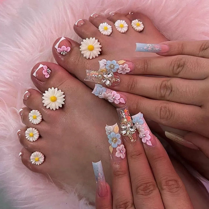 Floral 3D Press-On Nail and Toe Set Bowlift