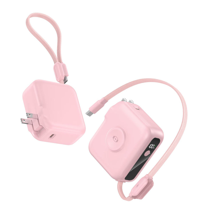 Compact charger with integrated USB-C cable and digital display Bowlift