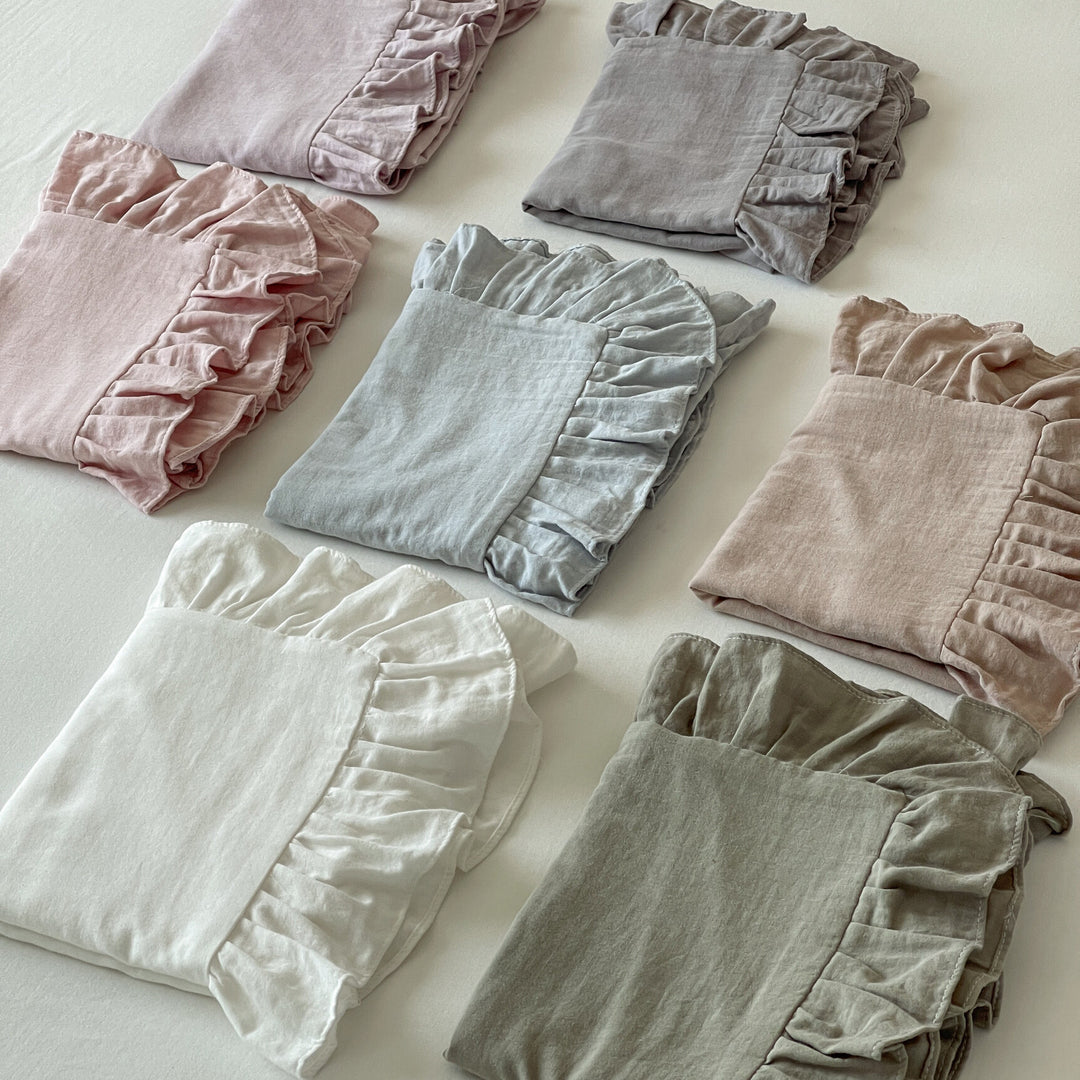 Ruffled Linen Pillowcase Set with Soft Washed Linen Texture