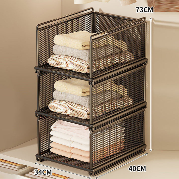 Stackable Metal Mesh Closet Storage Drawer Bin with Sliding Nesting Frame