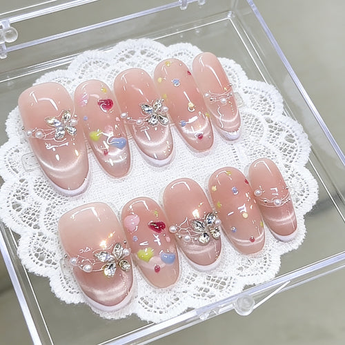 Decorative Floral Press-On Nail Set Bowlift