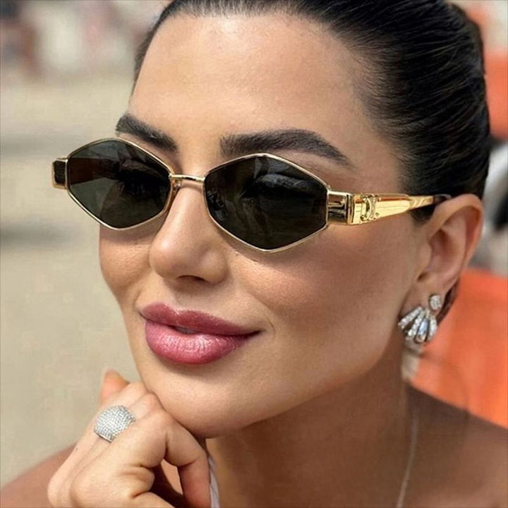 Ladies fashionable hexagonal sunglasses with protective lenses and stylish metal frame Bowlift