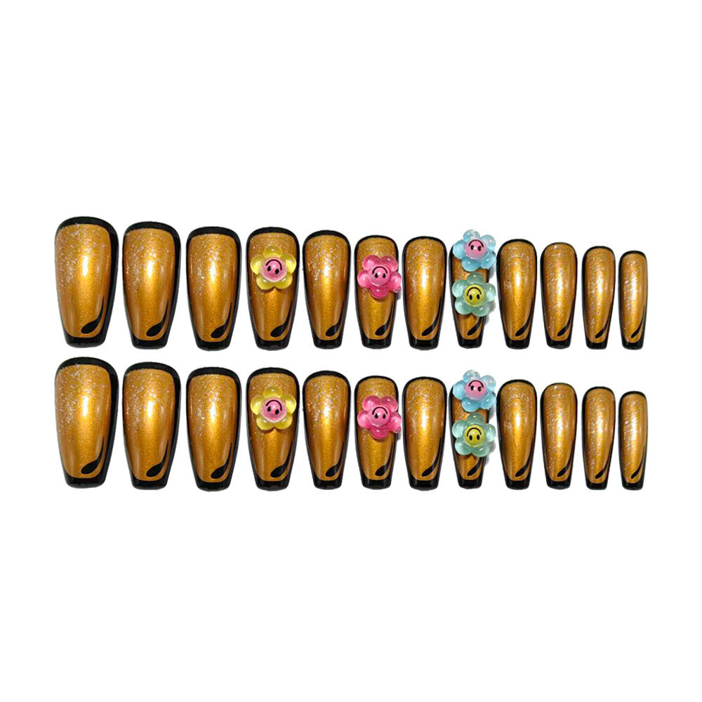 Artificial nails with eye-catching glitter and colorful floral appliqués Bowlift