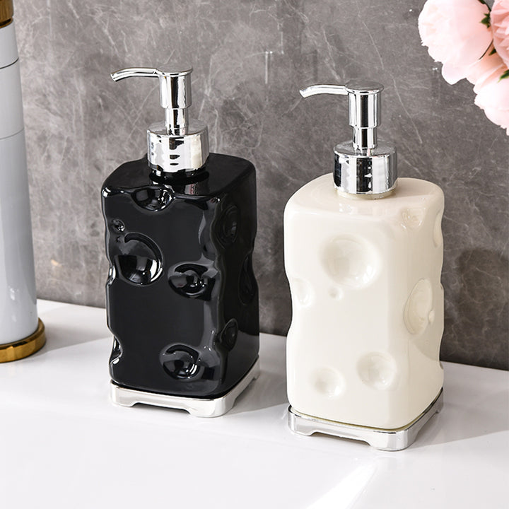 Textured Ceramic Soap Dispenser with Chrome Pump Bowlift