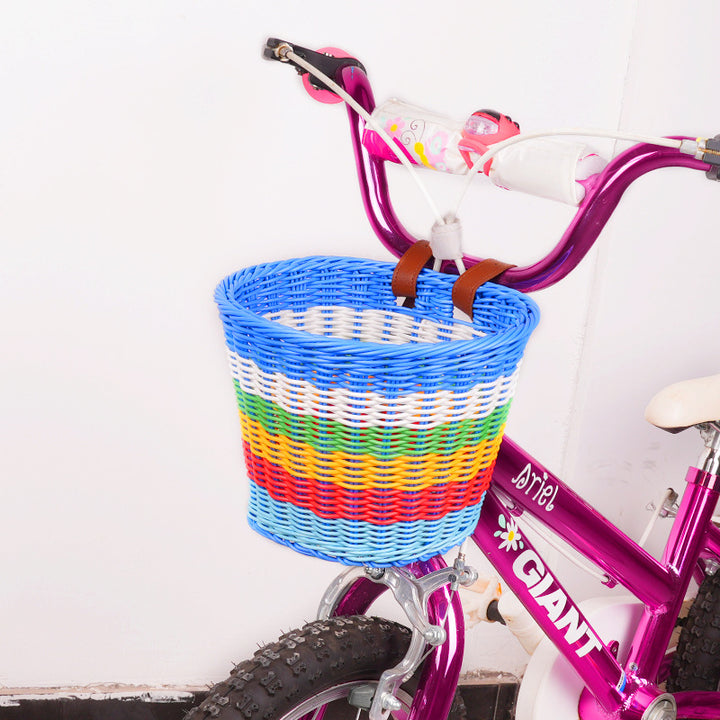 woven front bicycle basket with adjustable leather handlebar straps Bowlift