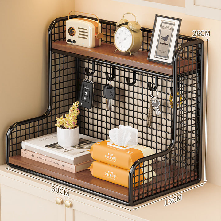 Wall-Mounted Double-Shelf Organizer with Hooks Bowlift