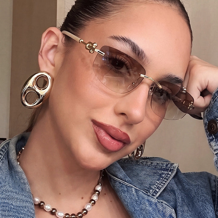 Ladies elegant semi-rimless glasses with luxurious metal frame and transparent lenses Bowlift