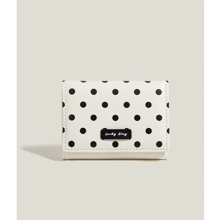 Compact polka dot trifold wallet with RFID protection multiple card and coin compartments Bowlift