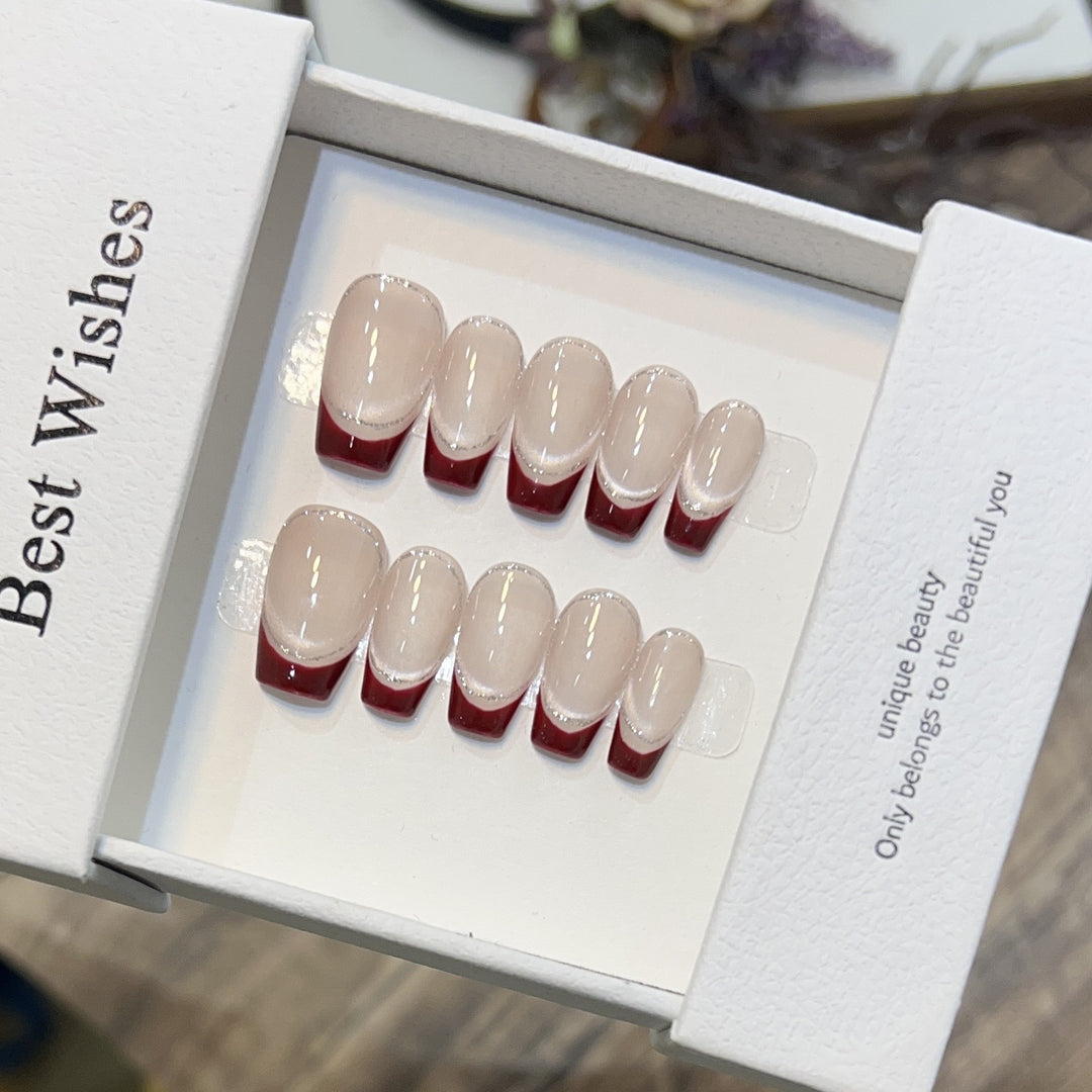 Artistic Gel Press-On Nail Set with Elegant French Tips Bowlift