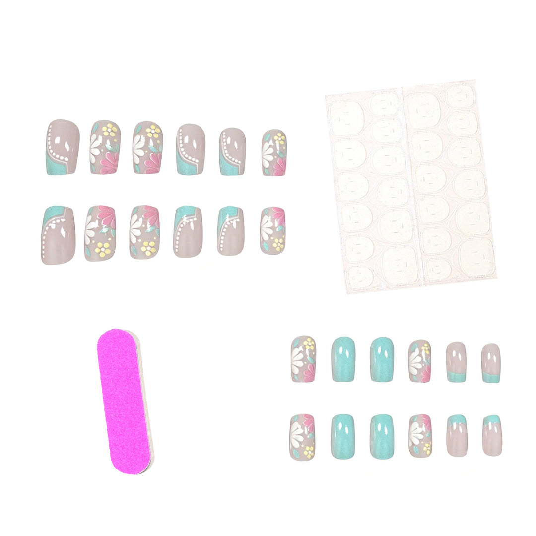 Floral Patterned Acrylic Nail Extensions Bowlift