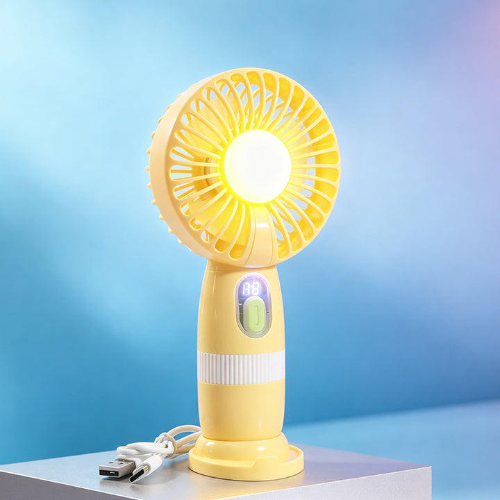 Women's Portable Hand Fan with LED Light Bowlift