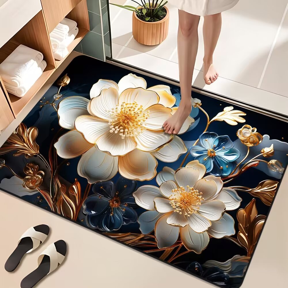 Floral Design Bathroom Mat Bowlift