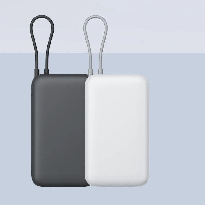 Compact portable High-capacity power bank with integrated charging cables and matte soft-touch finish Bowlift