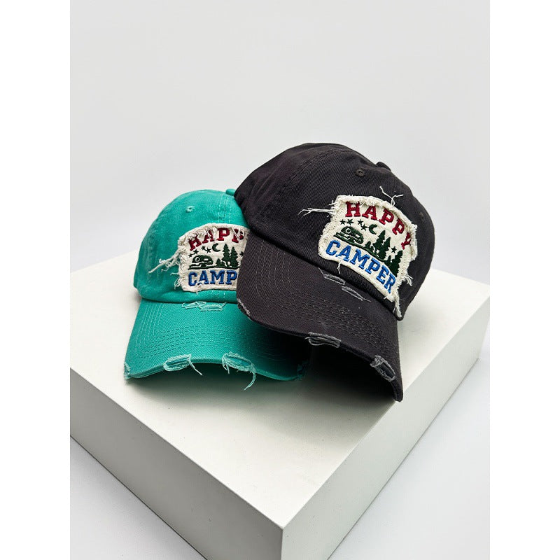 Men's Distressed Embroidered Camping Cap Bowlift