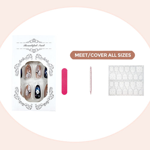 Decorative Press-On Nail Set with Artful Designs Bowlift