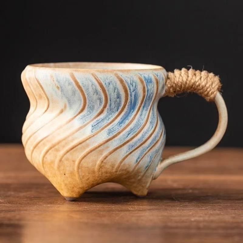 Handcrafted Ceramic Coffee Mug with Rope-Wrapped Handle Bowlift