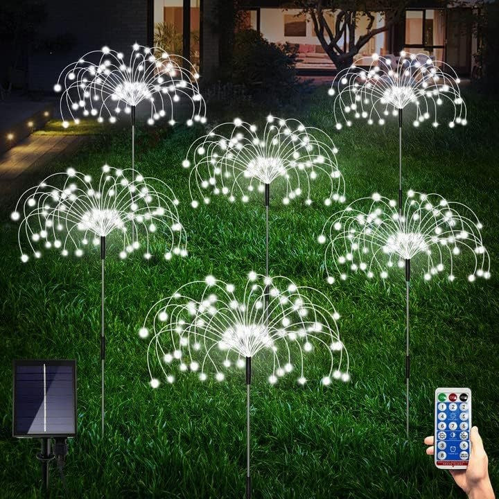Solar-Powered Fiber-Optic Dandelion Garden Stake Lights With Waterproof LED Fireworks Effect Bowlift