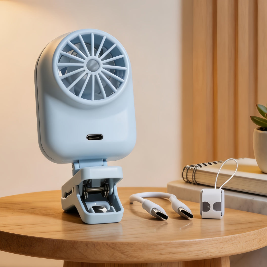 Women's portable table fan with LCD display and USB charging port Bowlift