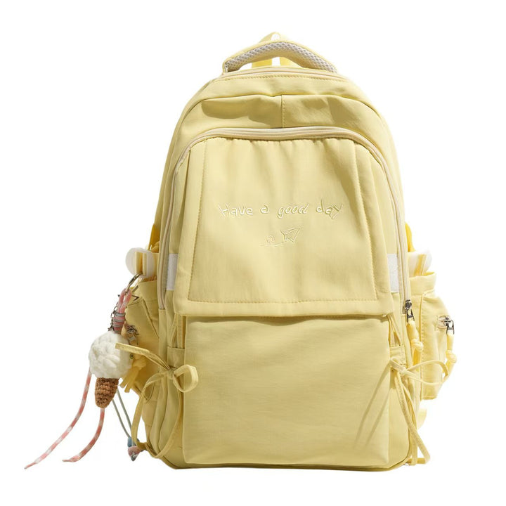 Backpack with Structured Design and Charming Inscription Bowlift