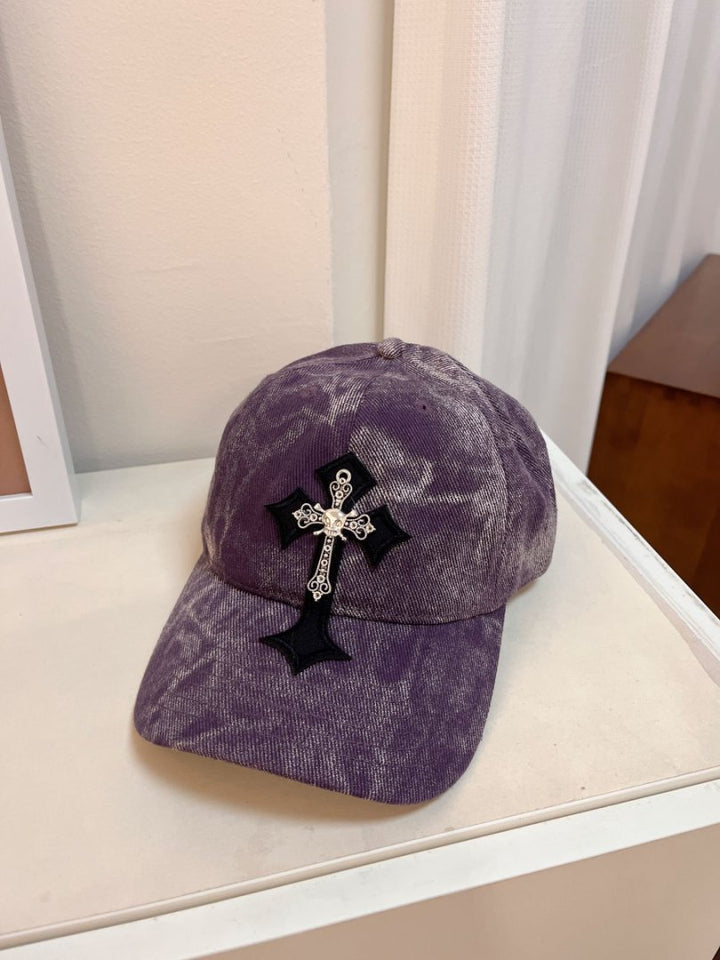 Men's Velvet Embroidered Cross Baseball Cap Bowlift