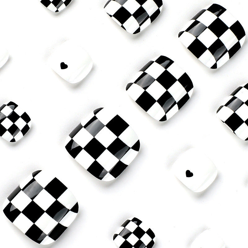 Artificial Nail Set with Attractive Chessboard Design Bowlift