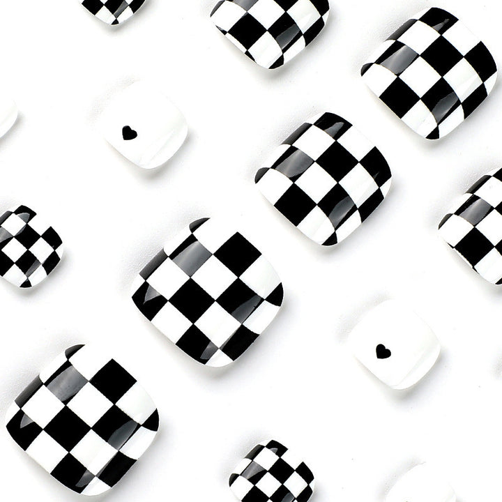 Artificial Nail Set with Attractive Chessboard Design Bowlift