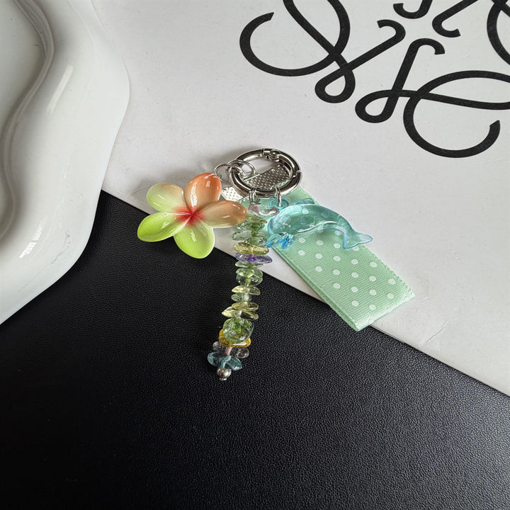 Whimsical Dolphin and Flower Charm Keychain Bowlift