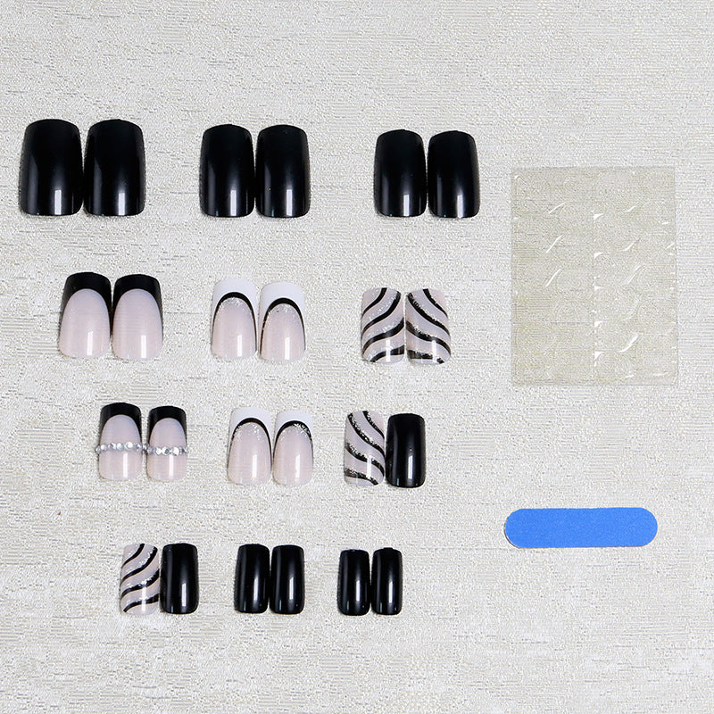 Elegant artificial nails with glitter and stripe accents Bowlift