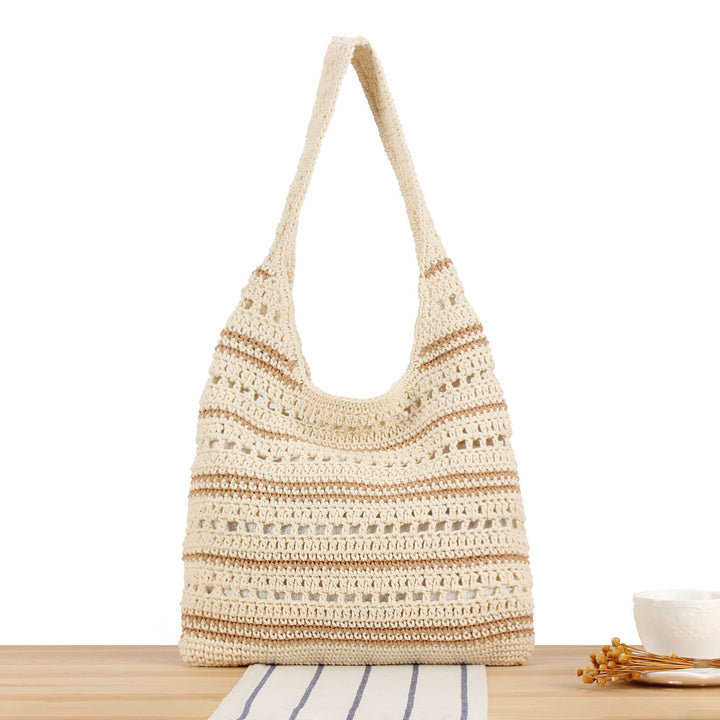 Braided Macrame Shoulder Bag with Modern Stripes Bowlift