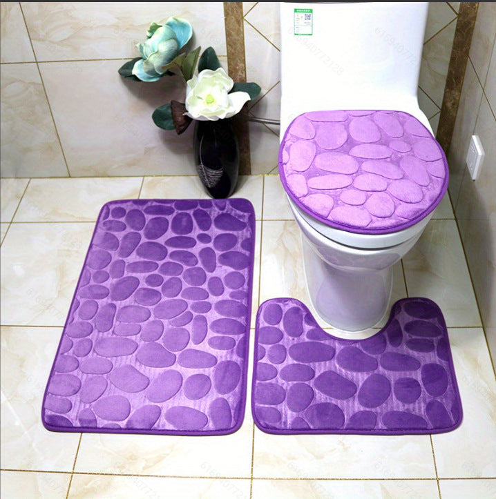 Textured Stone Pattern Bath Mat Set Bowlift