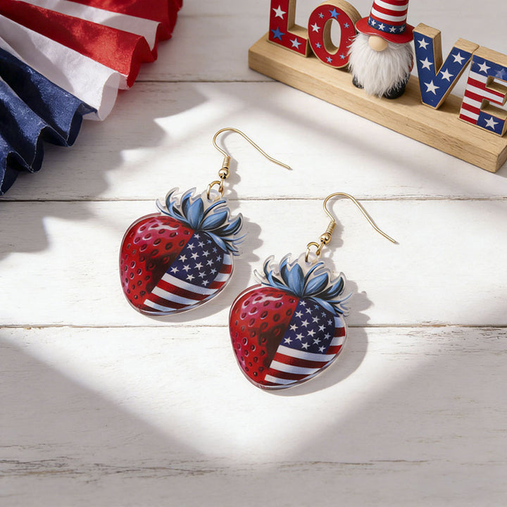 Women's acrylic statement earrings long pendant bow motif with patriotic print Bowlift