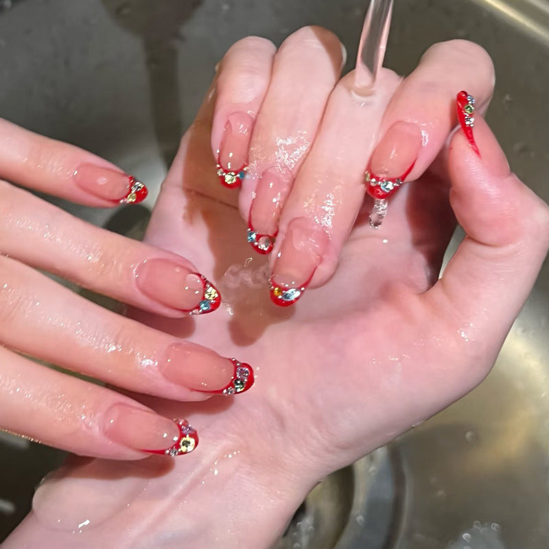 Elegant Decorative Press-On Nail Set with Gemstone Accents Bowlift