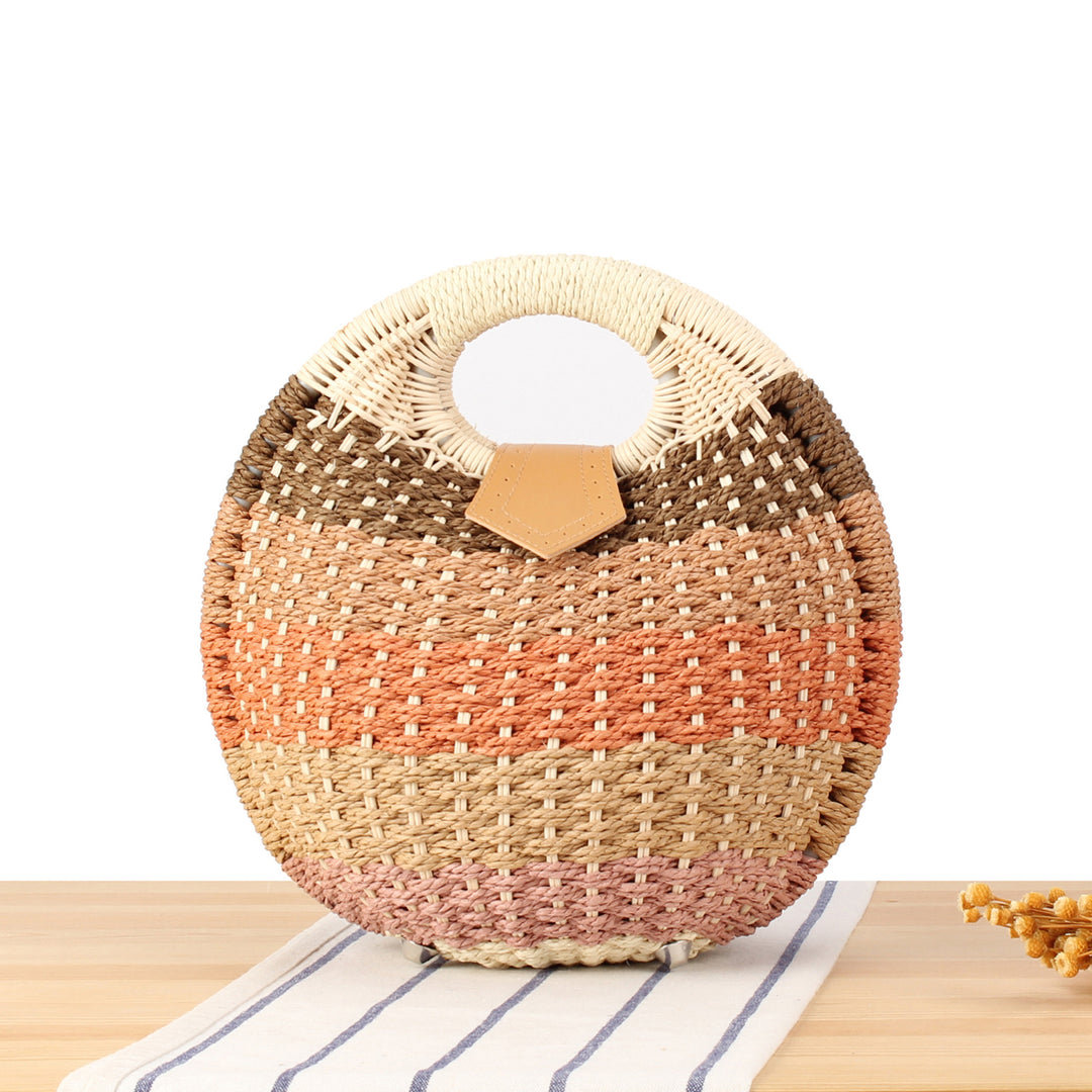 Round straw bag with elegant leather handle Bowlift