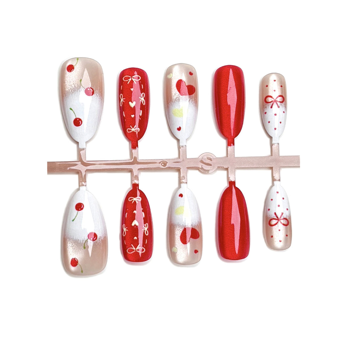 Creative Press-On Nail Art Set with Fruit and Heart Designs