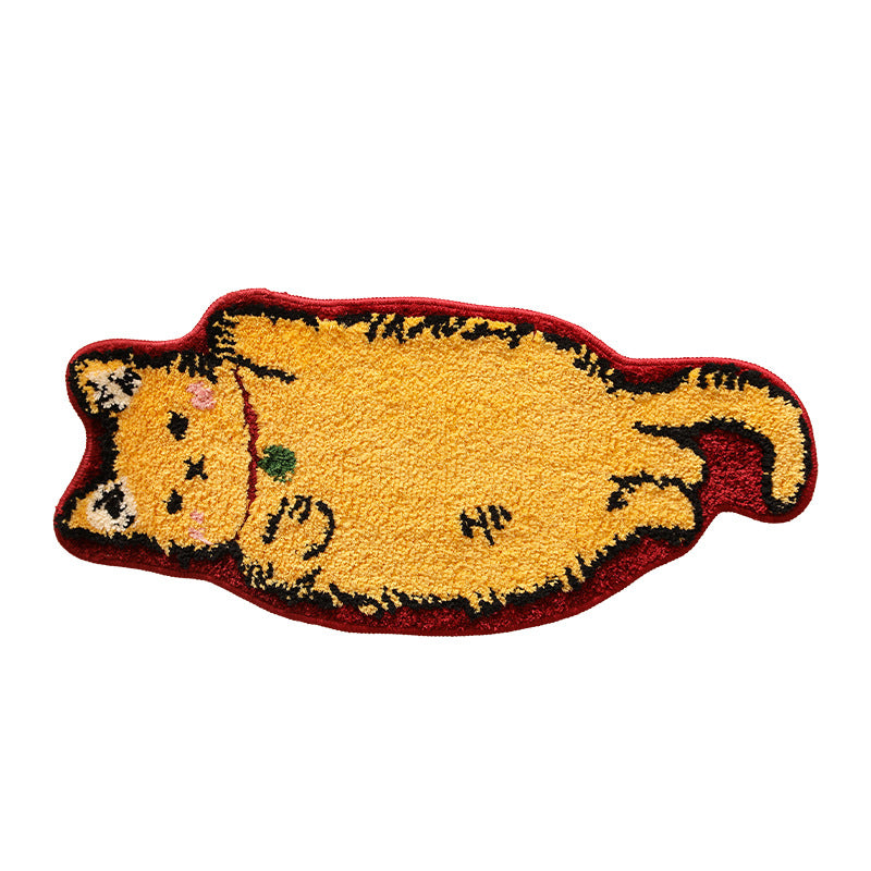 Cat-shaped microfiber rug with fluffy chenille surface and non-slip underside
