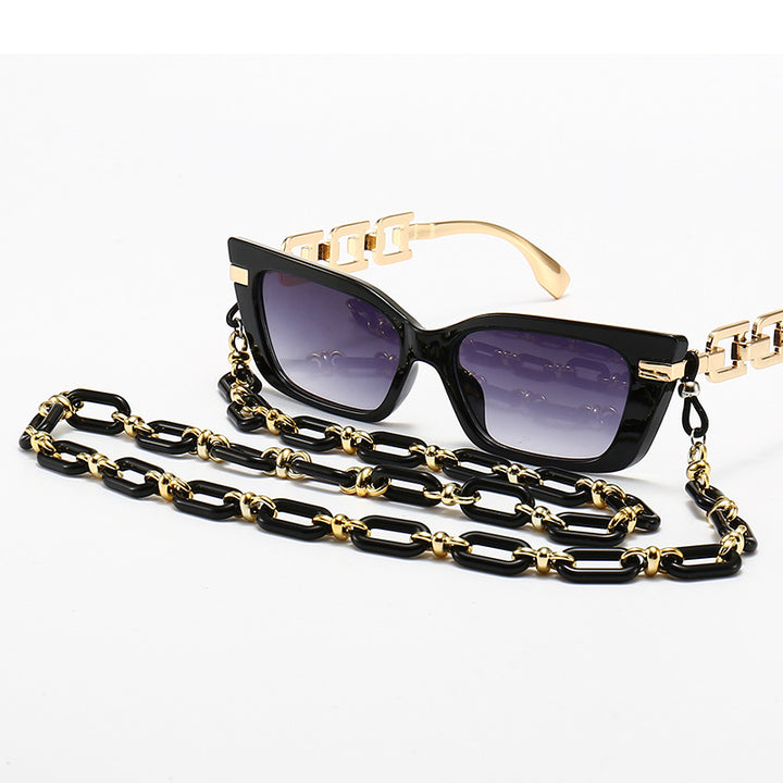Fashion Cat-Eye Sunglasses with Elegant Chain Bowlift