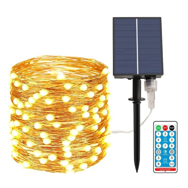 Solar Copper Wire Fairy String Lights With Dual Stake Panels Bowlift